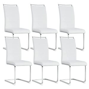 gopop modern leather dining chairs set of 6,kitchen dining room chairs,high-backed armless dining chair,upholstered dining accent side chairs for kitchen, dining room (white, set of 6)