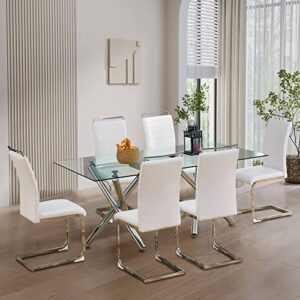 gopop Modern Leather Dining Chairs Set of 6,Kitchen Dining Room Chairs,High-Backed Armless Dining Chair,Upholstered Dining Accent Side Chairs for Kitchen, Dining Room (White, Set of 6)