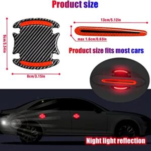 8PCS Car Door Handle Sticker 3D Carbon Fiber Anti Scratches Protective Films Universal Auto Door Handle Scratch Cover Guard Car Outdoor Safety Decoration Reflective Strip (Red)