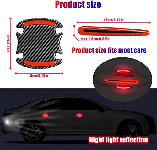 8PCS Car Door Handle Sticker 3D Carbon Fiber Anti Scratches Protective Films Universal Auto Door Handle Scratch Cover Guard Car Outdoor Safety Decoration Reflective Strip (Red)