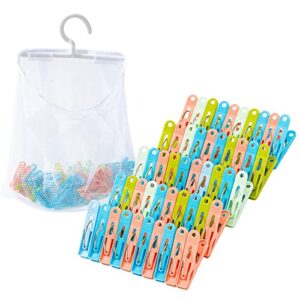 Jophaiipy Plastic Clothes Pins Heavy Duty Outdoor,Colored Clothes Pins with Mesh Clothespin Bag,50-Pack Clothes Pins and Bag Heavy Duty for Laundry Clips