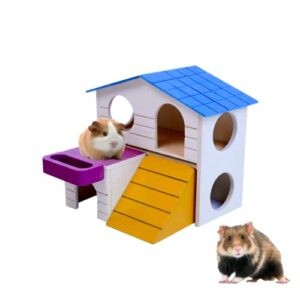 beemerit pet small animal hideout hamster house with funny climbing ladder slide wooden hut play toys chew toys for small animals like dwarf hamsters and guinea pigs