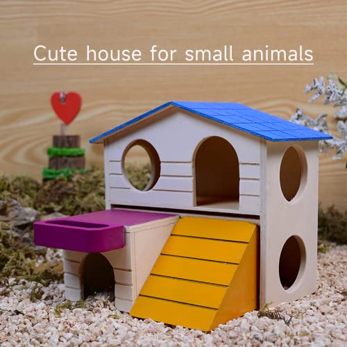 BEEMERIT Pet Small Animal Hideout Hamster House with Funny Climbing Ladder Slide Wooden Hut Play Toys Chew Toys for Small Animals Like Dwarf Hamsters and Guinea Pigs