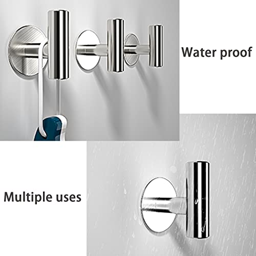 YudaYuiw Adhesive Hooks Heavy Duty Wall Hooks Stainless Steel Waterproof Shower Hooks, Adhesive (Polished Silver)