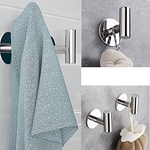 YudaYuiw Adhesive Hooks Heavy Duty Wall Hooks Stainless Steel Waterproof Shower Hooks, Adhesive (Polished Silver)