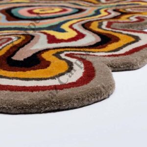 Naz Carpet Irregular Shaped Throw Rug Illusion Pattern Hand-Tufted 100% Wool Handmade Area Rug (Color Multi, 6x6 Feet)