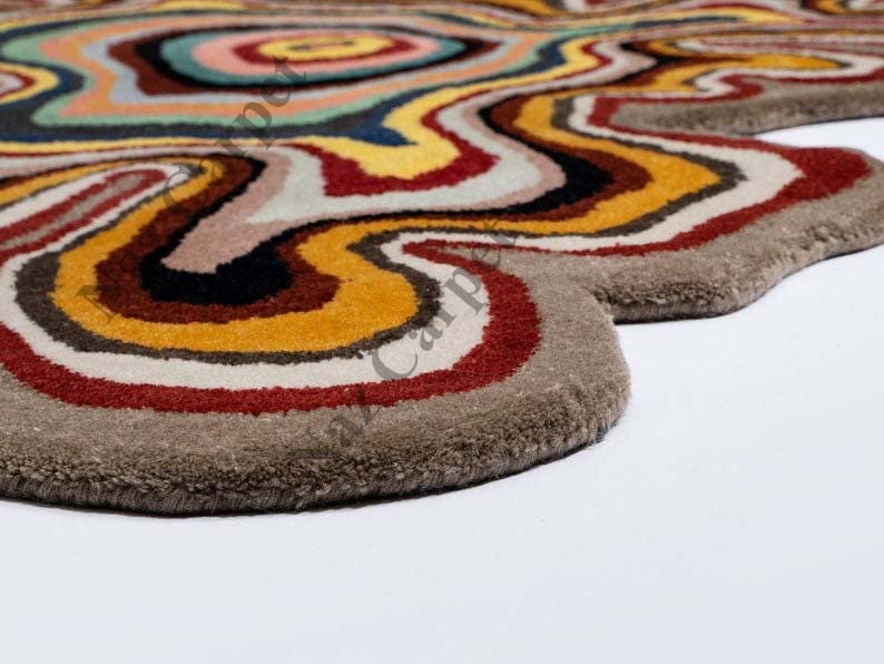 Naz Carpet Irregular Shaped Throw Rug Illusion Pattern Hand-Tufted 100% Wool Handmade Area Rug (Color Multi, 6x6 Feet)