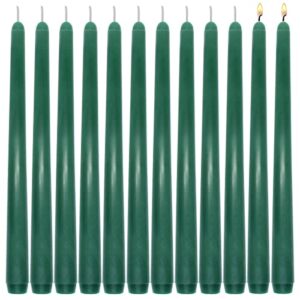 10 inches green unscented taper candles for spring and st. patrick's day, 12 pcs 7/8 inch thin candle sticks for dinner, party, christmas, home decoration and emergency