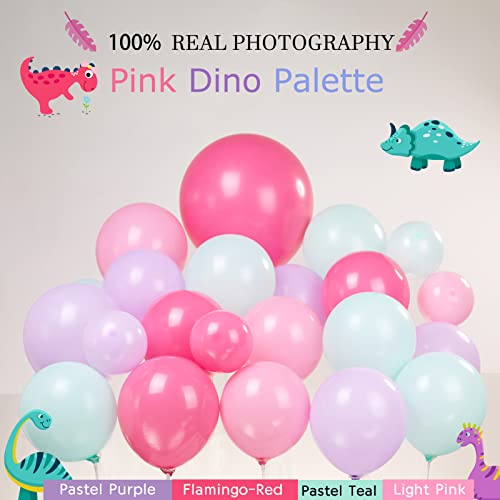 Pink Dino Balloon garland arch kit with Pastel Pink Purple Teal and Foil Dinosaur balloon for dinosaur Theme Party Decorations for Girl