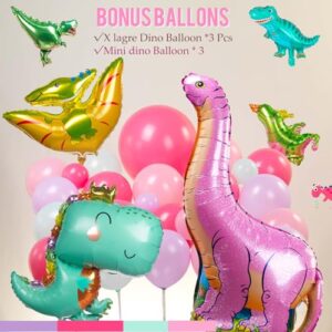 Pink Dino Balloon garland arch kit with Pastel Pink Purple Teal and Foil Dinosaur balloon for dinosaur Theme Party Decorations for Girl