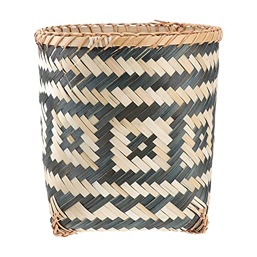 Zerodeko Bamboo Woven Trash Basket, Round Rustic Farmhouse Trash Can Woven Wastebasket Office Paper Wastebasket Woven Storage Basket for Living Room