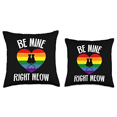 Lesbian Pride Stuff For Valentines Day Lesbian Valentines Day Gay Pride Stuff Be Mine Right Meow Throw Pillow, 16x16, Multicolor