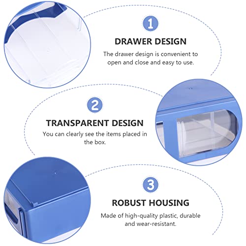 CIYODO 6 pcs Bin Organizer Plastic Drawer Items Component Parts Stackable Multifunctional Pantry Cabinet Blue Compartments Sundries Kitchen Storage for Small Hardware Style Household