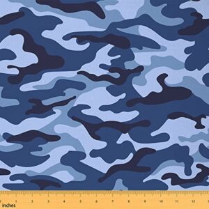 boys camouflage upholstery fabric,kids teens camo fabric by the yard army campaign militarily style decorative fabric blue vintage indoor outdoor fabric for upholstery and home accents,5 yards,blue