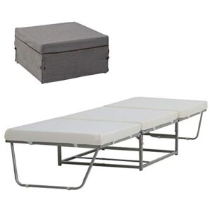 homcom 2-in-1 convertible guest sleeper bed, foldable ottoman with thick padded foam for small room, living room, gray