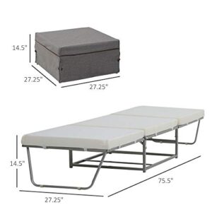 HOMCOM 2-in-1 Convertible Guest Sleeper Bed, Foldable Ottoman with Thick Padded Foam for Small Room, Living Room, Gray