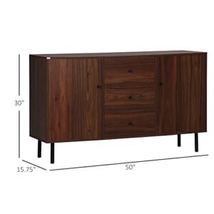 HOMCOM Sideboard Buffet Cabinet, Kitchen Cabinet with 2 Cupboards, 3 Drawers and Adjustable Shelves, Coffee Bar Cabinet for Living Room, Entryway, Brown