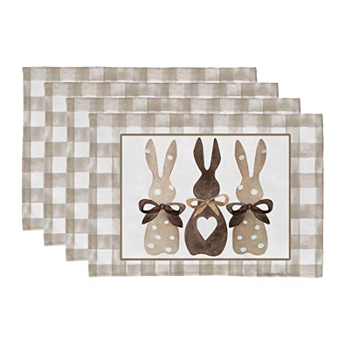 ARKENY Easter Bunny Rabbit Placemats 12x18 Inches Set of 4,Seasonal Burlap Beige Check Farmhouse Indoor Kitchen Dining Table Decoration for Home Party