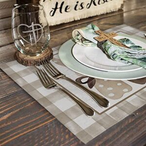 ARKENY Easter Bunny Rabbit Placemats 12x18 Inches Set of 4,Seasonal Burlap Beige Check Farmhouse Indoor Kitchen Dining Table Decoration for Home Party