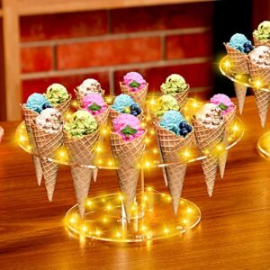 2 pack led ice cream cone holder with lights 16 holes acrylic ice cream cone display stand waffle cupcake sugar cone cotton candy cones display rack for birthday weddings parties anniversaries