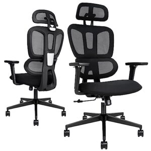 h honsit foldable ergonomic office chair with retractable footrest, computer desk chair with adjustable lumbar support, comfortable thick cushion high back desk chair