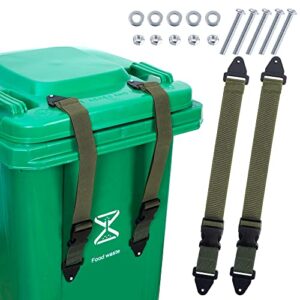 bylion 2 pack trash can lid lock, outdoor garbage can locks for animals proof universal lid lock stretchable elastic strap to prevent rust trash can locks for animals, squirrels, dogs, raccoons