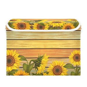 kigai storage box with lids for organizing, sunflowers varicolored wooden foldable 300d oxford storage organizer bin for shelves bedroom closet dorm home decor