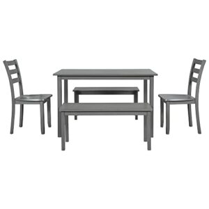 NCKMYB 5 Piece Dining Set, Rectangular Dining Table with 2 Chairs and 2 Benches, Rustic Wooden Dining Set for Kitchen Dining Room Restaurant (Grey)