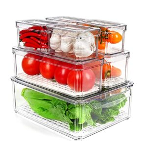 godorio set of 7 fridge organizers, stackable refrigerator organizer bins with lids, bpa-free fridge organizers and storage clear containers, refrigerator storage container for fruits, vegetable, food