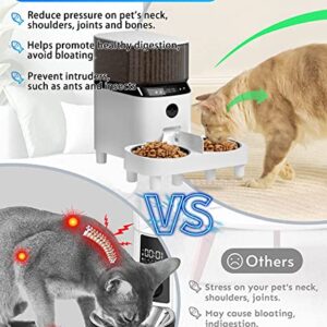 Automatic Cat Feeders with Camera,1080P HD Night Vision 2.4G WiFi 5L Pet Feeder,Height Adjustable Dog Dry Food Dispenser,Two Way Splitter & Three Stainless Bowls,10s Meal Call & Interaction (White)