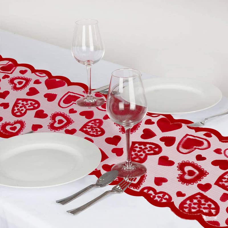 13 x 72 Inch Red Lace Table Runner for Valentines Day Decor, Valentine Lace Tablecloth, Valentine Table Decorations for Valentine's Day Party (Table Runner)