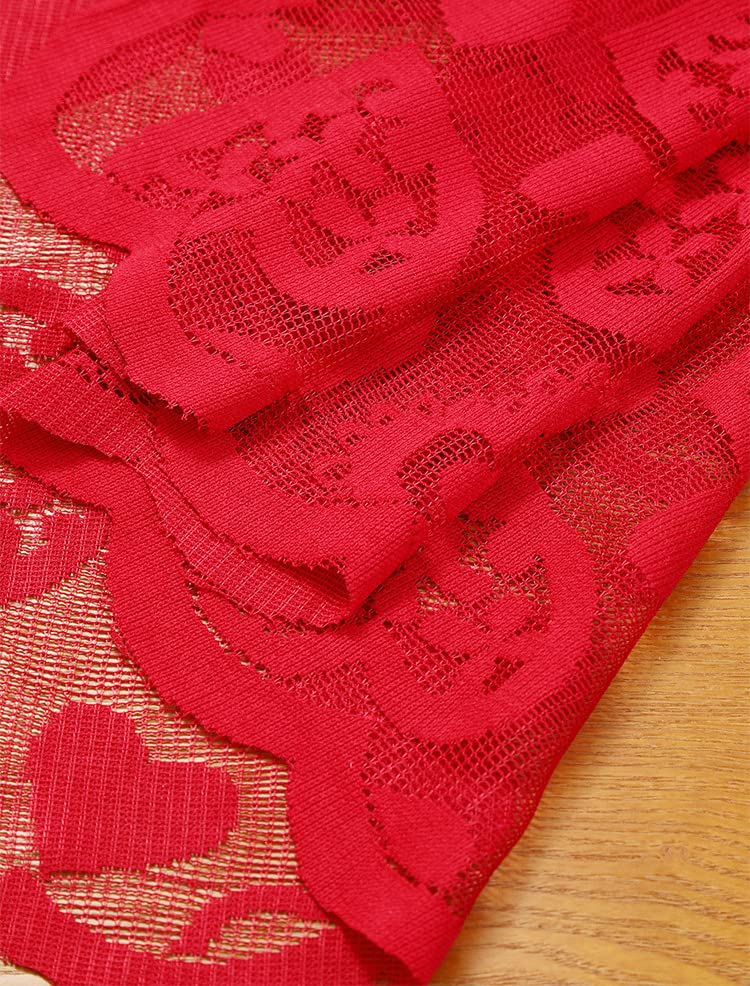 13 x 72 Inch Red Lace Table Runner for Valentines Day Decor, Valentine Lace Tablecloth, Valentine Table Decorations for Valentine's Day Party (Table Runner)