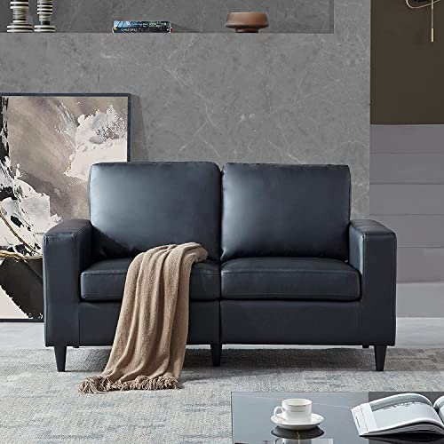 DNYN Convertible Sleeper Futon Sofa with 2 Pillows, Velvet Tufted Couch w/Metal Legs and Adjustable Backrest, for Apartment Office Small Space Living Room Furniture, Black