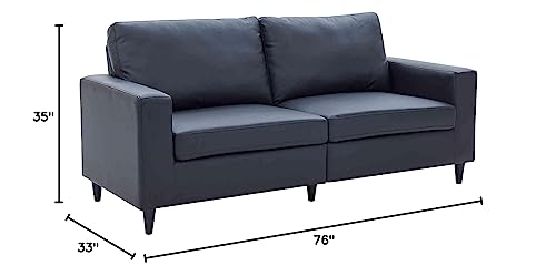 DNYN Modern PU Leather Sofa, Upholstered 3-Seater Couch w/Solid Frame and Wood Legs for Home or Office, Black