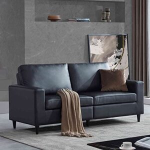dnyn modern pu leather sofa, upholstered 3-seater couch w/solid frame and wood legs for home or office, black