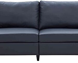 DNYN Modern PU Leather Sofa, Upholstered 3-Seater Couch w/Solid Frame and Wood Legs for Home or Office, Black