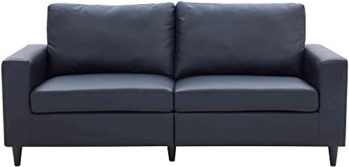 DNYN Modern PU Leather Sofa, Upholstered 3-Seater Couch w/Solid Frame and Wood Legs for Home or Office, Black
