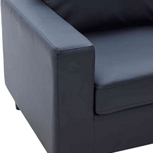 DNYN Modern PU Leather Sofa, Upholstered 3-Seater Couch w/Solid Frame and Wood Legs for Home or Office, Black