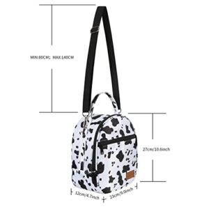 Joymee Lunch Box Insulated Lunch Bag Women Men Reusable Cooler Bag Adult Cute Lunch Tote Bags Organizer with Front Zipper Pocket,Adjustable Shoulder Strap for Work Office Picnic Travel,Cow Print White