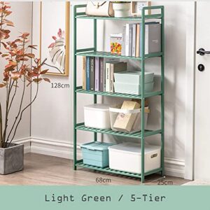 IOTXY Adjustable Multifunctional Shelving Unit - Large 5-Tier Bamboo Freestanding Shelf, Bathroom Towel Storage Shelves, Entryway Shoe Rack, Kitchen Organizer, Living Room Open Bookshelf, Light Green