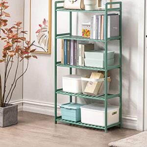 IOTXY Adjustable Multifunctional Shelving Unit - Large 5-Tier Bamboo Freestanding Shelf, Bathroom Towel Storage Shelves, Entryway Shoe Rack, Kitchen Organizer, Living Room Open Bookshelf, Light Green