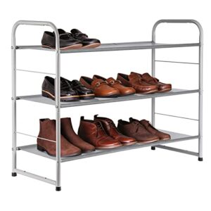 ulimart 3 tier shoe rack shoe rack for closet,upgraded metal long shoe rack organizer,easy assembly stackable fabric shoe shelf shoe organizer for closet for bedroom floor dorm room,sliver