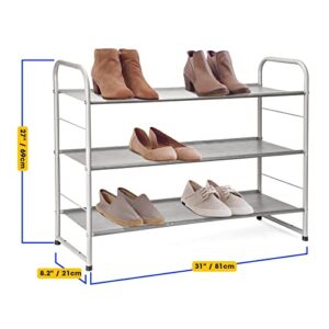 Ulimart 3 Tier Shoe Rack Shoe Rack For Closet,Upgraded Metal Long Shoe Rack Organizer,Easy Assembly Stackable Fabric Shoe Shelf Shoe Organizer For Closet For Bedroom Floor Dorm Room,Sliver