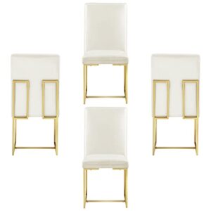 azhome white faux leather dining chairs, upholstered dining room chairs set of 4, polished gold stainless steel legs