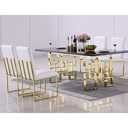 AZhome White Faux Leather Dining Chairs, Upholstered Dining Room Chairs Set of 4, Polished Gold Stainless Steel Legs