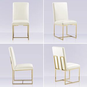 AZhome White Faux Leather Dining Chairs, Upholstered Dining Room Chairs Set of 4, Polished Gold Stainless Steel Legs