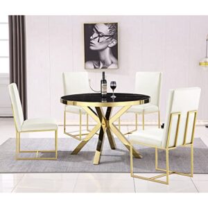 AZhome White Faux Leather Dining Chairs, Upholstered Dining Room Chairs Set of 4, Polished Gold Stainless Steel Legs