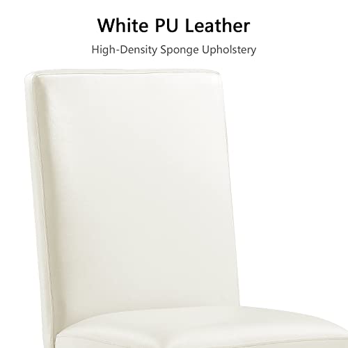 AZhome White Faux Leather Dining Chairs, Upholstered Dining Room Chairs Set of 4, Polished Gold Stainless Steel Legs