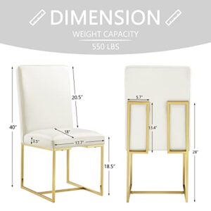 AZhome White Faux Leather Dining Chairs, Upholstered Dining Room Chairs Set of 4, Polished Gold Stainless Steel Legs