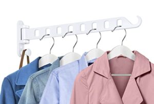 skiken white closet hanger with swing arm, 8-hole heavy duty coat hanger, space saver for closet, small drying hanger rack for laundry room, bathroom, sturdy, aluminum (1pack, white)